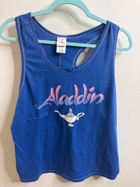 Disney Blue Graphic Tank Top with Pink Stitching